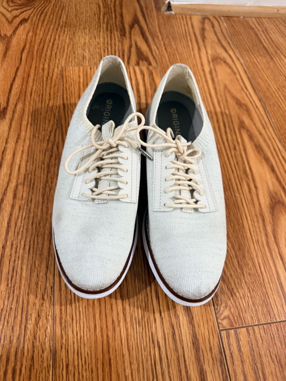Cole Haan Women's Cream Canvas Lace-Up Flats